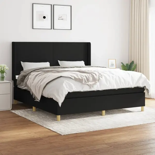Gossi pat box spring cu saltea, negru, 180x200 cm, catifea