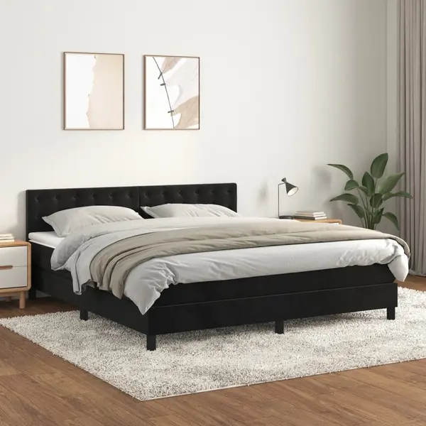 Gossi pat box spring cu saltea, negru, 180x200 cm, catifea