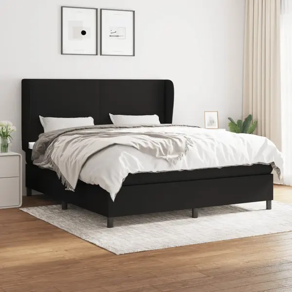 Gossi pat box spring cu saltea, negru, 180x200 cm, catifea