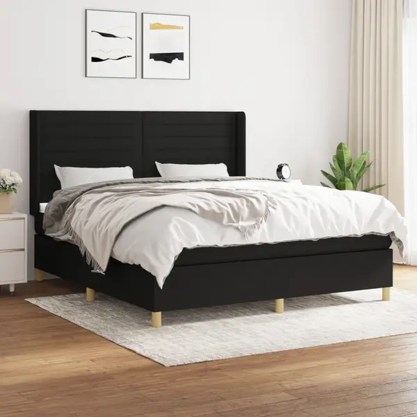 Gossi pat box spring cu saltea, negru, 180x200 cm, catifea