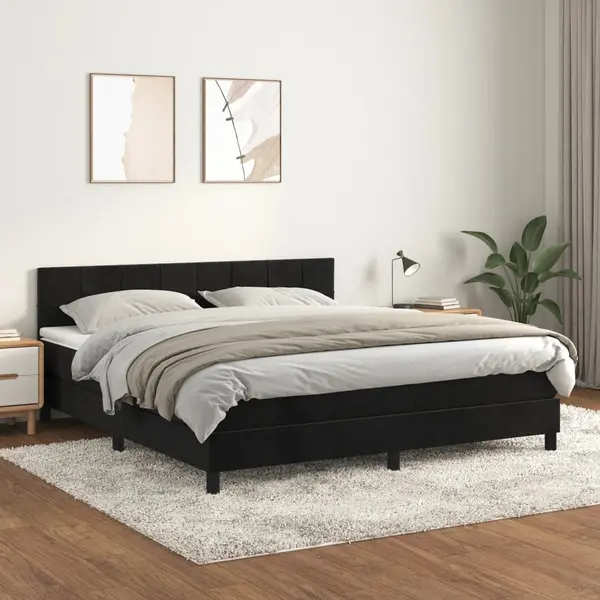 Gossi pat box spring cu saltea, negru, 180x200 cm, catifea