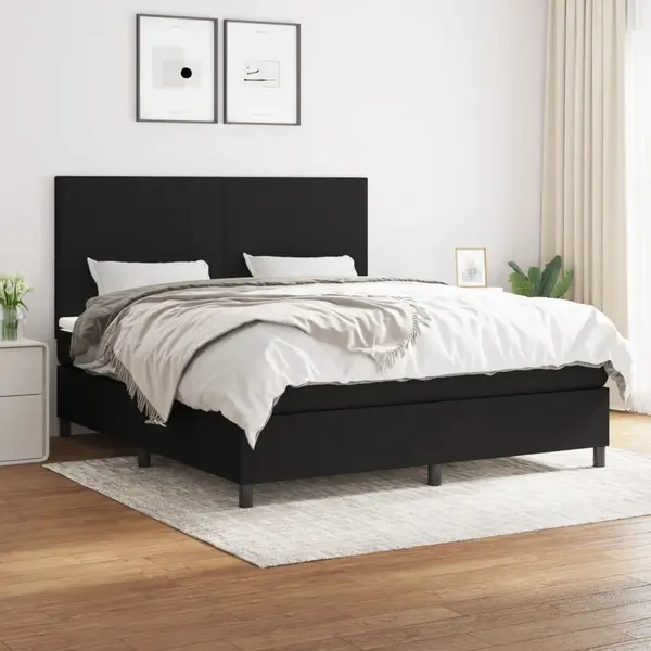 Gossi pat box spring cu saltea, negru, 180x200 cm, catifea