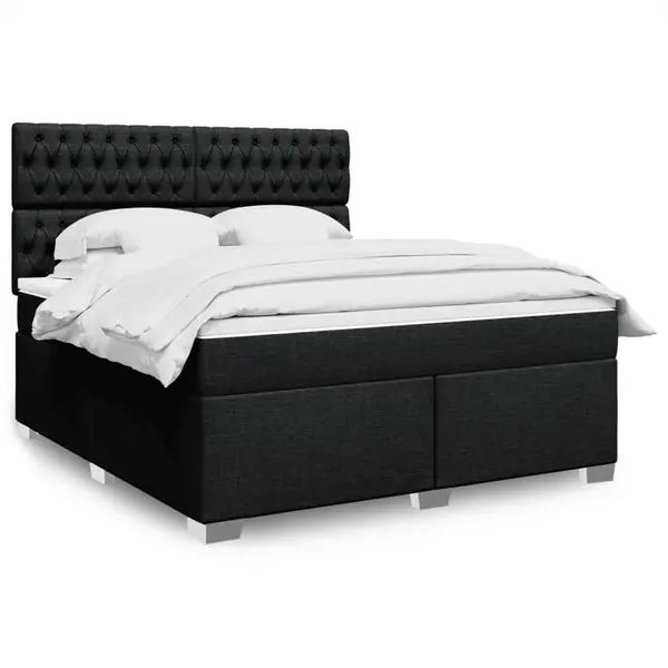 Gossi pat box spring cu saltea, negru, 180x200 cm, catifea
