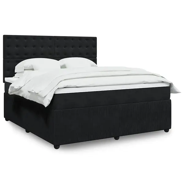 Gossi pat box spring cu saltea, negru, 180x200 cm, catifea