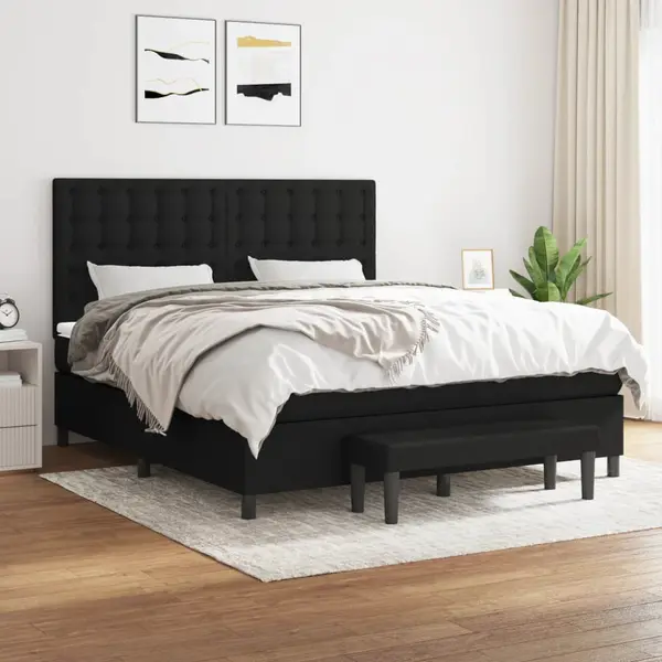 Gossi pat box spring cu saltea, negru, 180x200 cm, catifea
