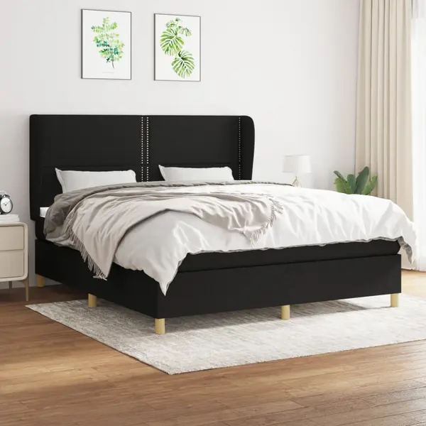 Gossi pat box spring cu saltea, negru, 180x200 cm, catifea