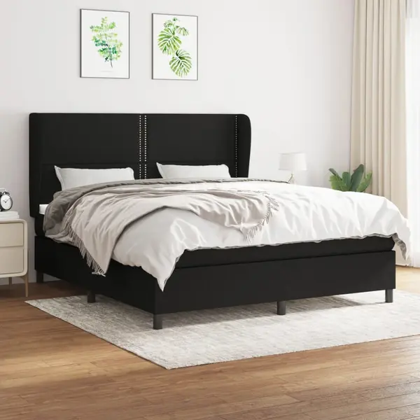 Gossi pat box spring cu saltea, negru, 180x200 cm, catifea