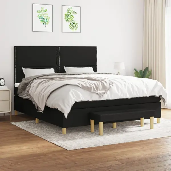 Gossi pat box spring cu saltea, negru, 180x200 cm, catifea