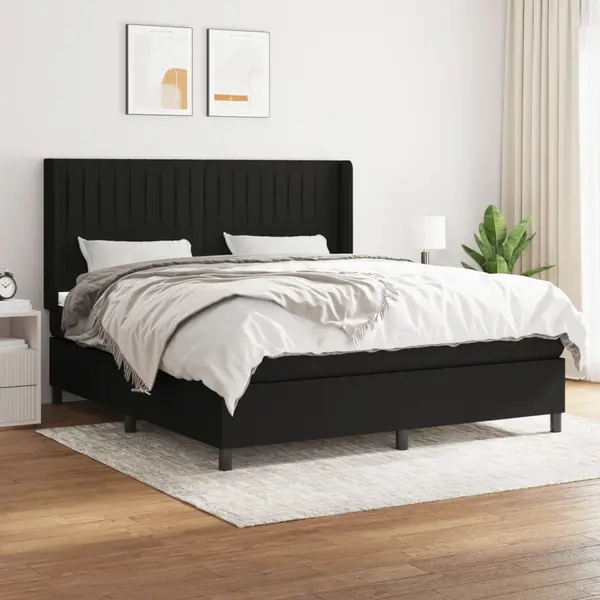 Gossi pat box spring cu saltea, negru, 180x200 cm, catifea