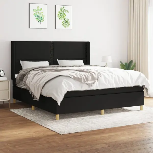 Gossi pat box spring cu saltea, negru, 180x200 cm, catifea