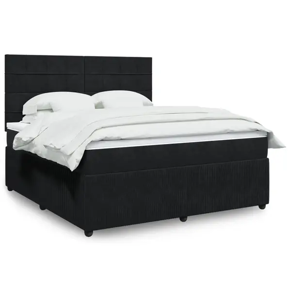 Gossi pat box spring cu saltea, negru, 180x200 cm, catifea