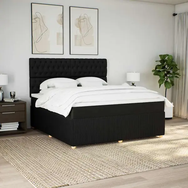 Gossi pat box spring cu saltea, negru, 180x200 cm, catifea