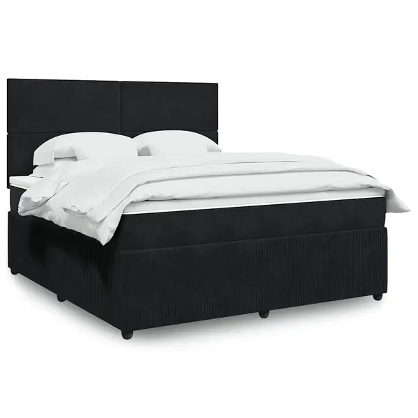 Gossi pat box spring cu saltea, negru, 180x200 cm, catifea