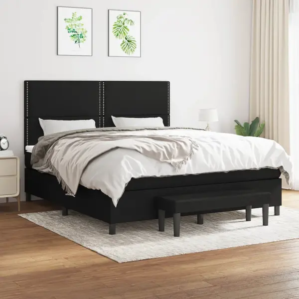 Gossi pat box spring cu saltea, negru, 180x200 cm, catifea