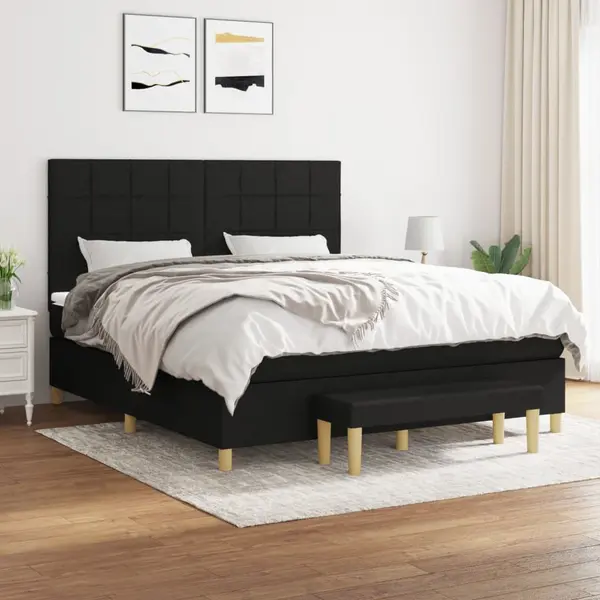 Gossi pat box spring cu saltea, negru, 180x200 cm, catifea