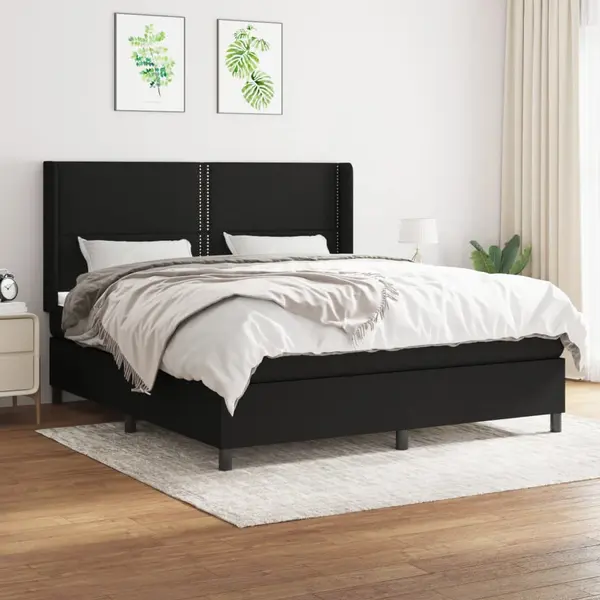 Gossi pat box spring cu saltea, negru, 180x200 cm, catifea