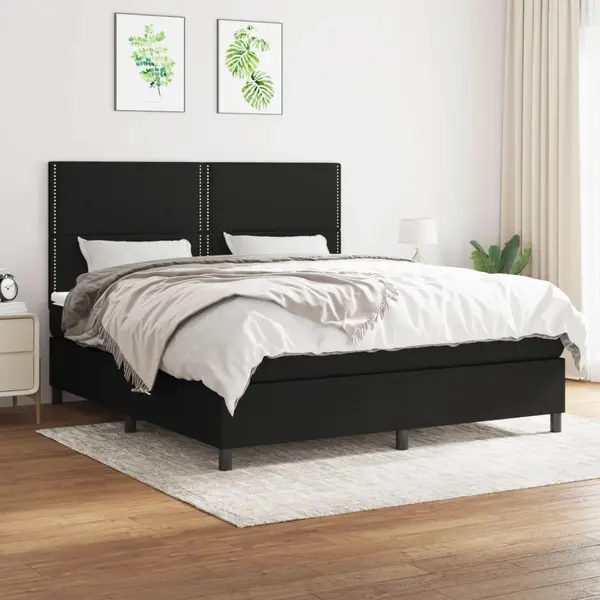 Gossi pat box spring cu saltea, negru, 180x200 cm, catifea
