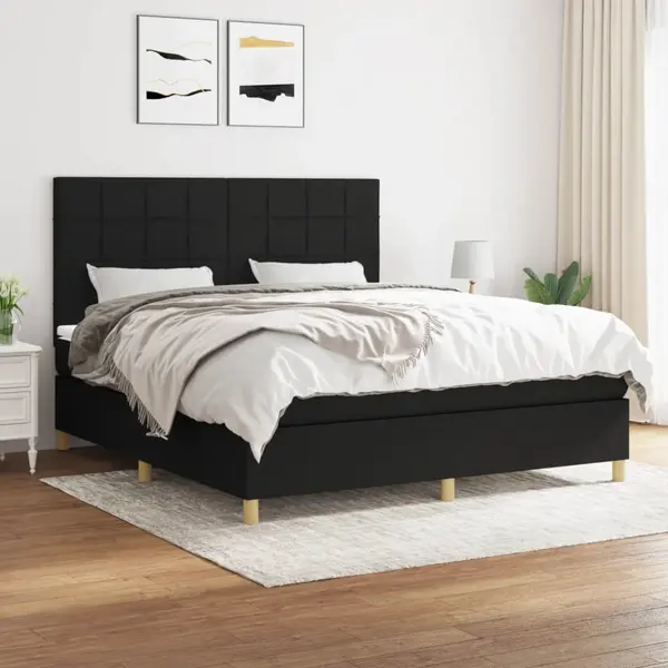 Gossi pat box spring cu saltea, negru, 180x200 cm, catifea