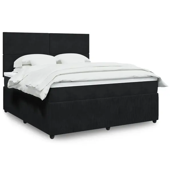 Gossi pat box spring cu saltea, negru, 180x200 cm, catifea