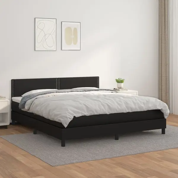 Gossi pat box spring cu saltea, negru, 180x200 cm, piele ecologica