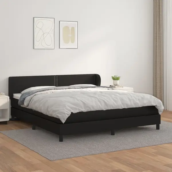 Gossi pat box spring cu saltea, negru, 180x200 cm, piele ecologica