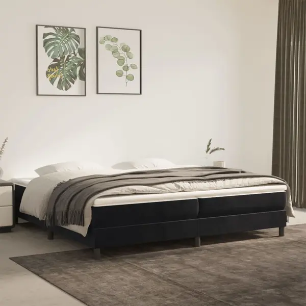 Gossi pat box spring cu saltea, negru, 200x200 cm, catifea