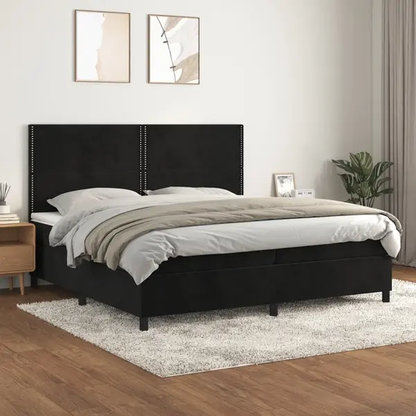Gossi pat box spring cu saltea, negru, 200x200 cm, catifea