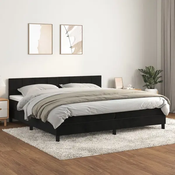 Gossi pat box spring cu saltea, negru, 200x200 cm, catifea