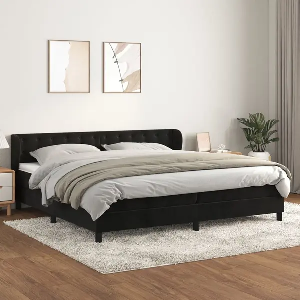 Gossi pat box spring cu saltea, negru, 200x200 cm, catifea