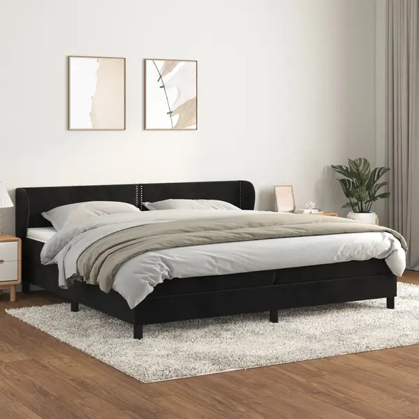 Gossi pat box spring cu saltea, negru, 200x200 cm, catifea