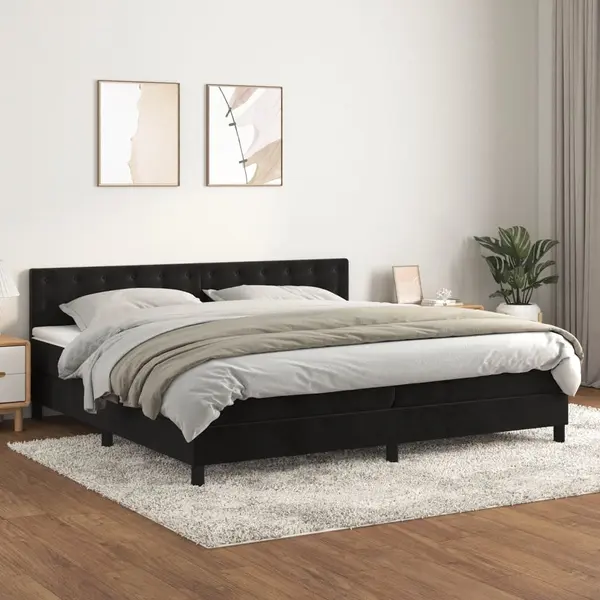 Gossi pat box spring cu saltea, negru, 200x200 cm, catifea