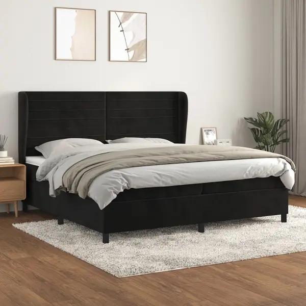 Gossi pat box spring cu saltea, negru, 200x200 cm, catifea
