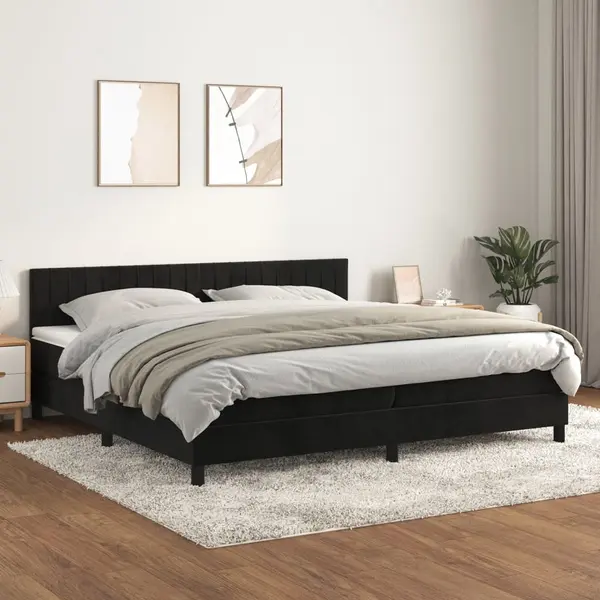 Gossi pat box spring cu saltea, negru, 200x200 cm, catifea