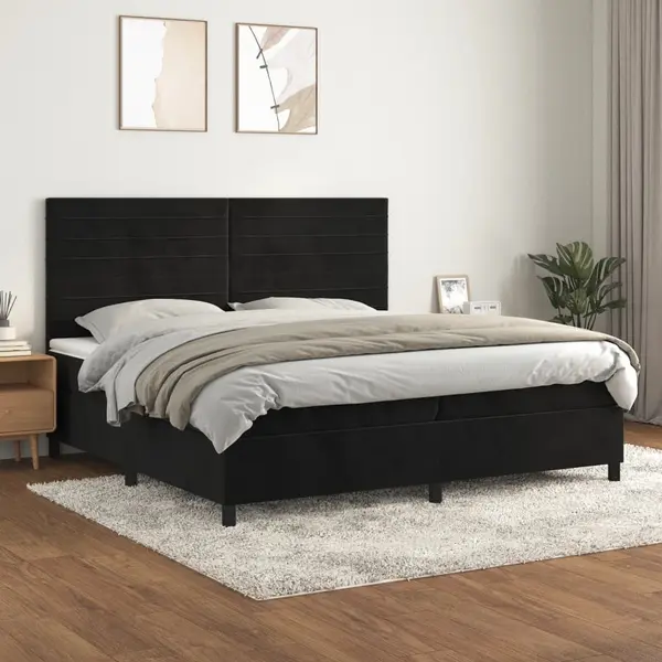 Gossi pat box spring cu saltea, negru, 200x200 cm, catifea