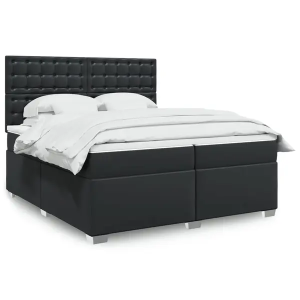 Gossi pat box spring cu saltea, negru, 200x200 cm, piele ecologica