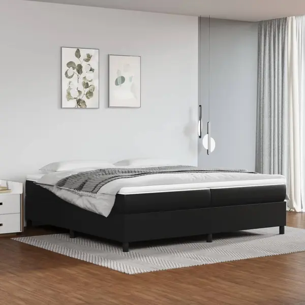 Gossi pat box spring cu saltea, negru, 200x200 cm, piele ecologica
