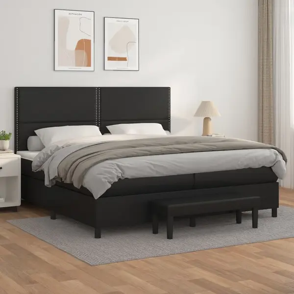 Gossi pat box spring cu saltea, negru, 200x200 cm, piele ecologica