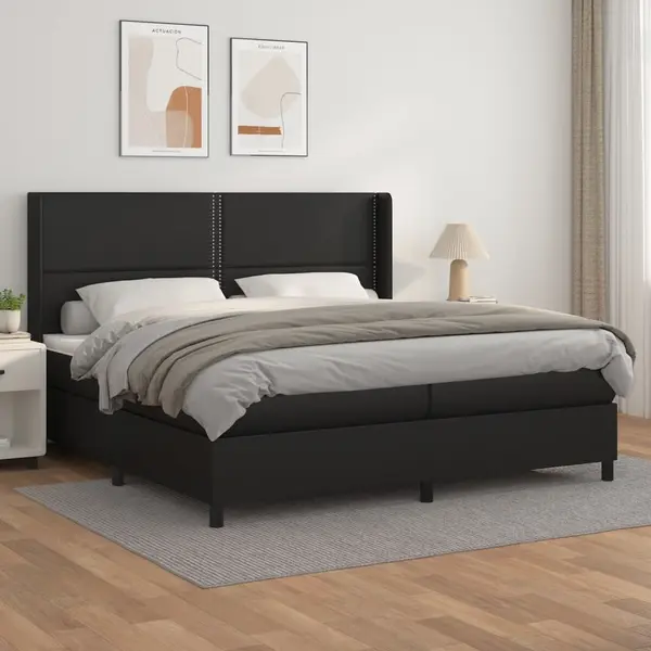 Gossi pat box spring cu saltea, negru, 200x200 cm, piele ecologica
