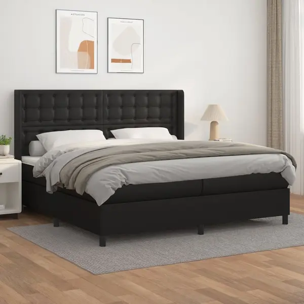 Gossi pat box spring cu saltea, negru, 200x200 cm, piele ecologica
