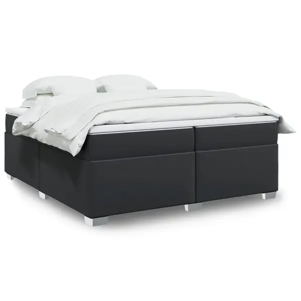 Gossi pat box spring cu saltea, negru, 200x200 cm, piele ecologica