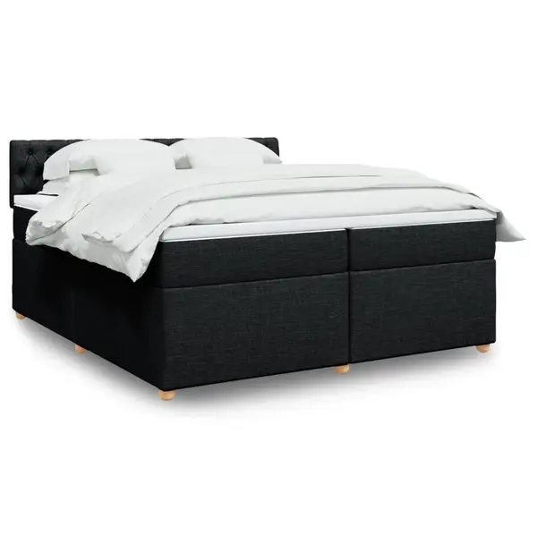 Gossi pat box spring cu saltea, negru, 200x200 cm, textil