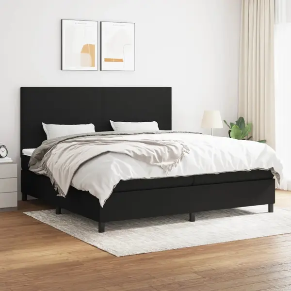 Gossi pat box spring cu saltea, negru, 200x200 cm, textil