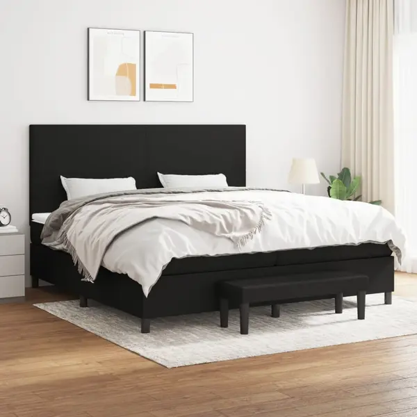 Gossi pat box spring cu saltea, negru, 200x200 cm, textil