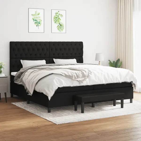 Gossi pat box spring cu saltea, negru, 200x200 cm, textil