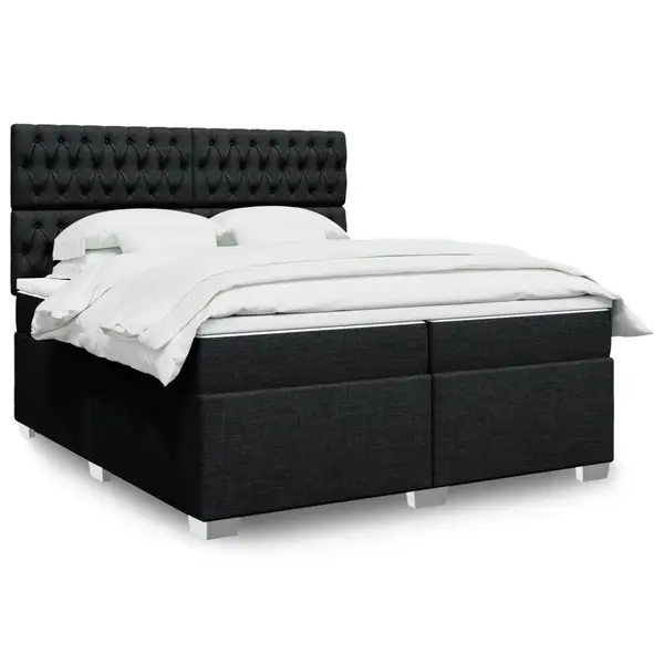 Gossi pat box spring cu saltea, negru, 200x200 cm, textil