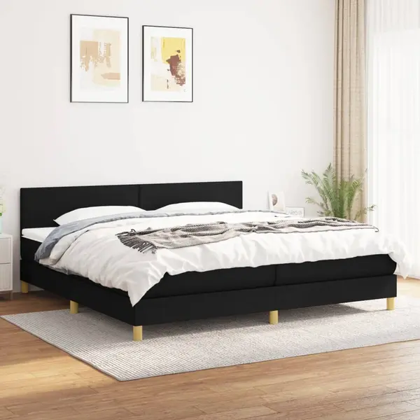 Gossi pat box spring cu saltea, negru, 200x200 cm, textil