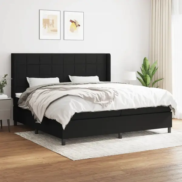 Gossi pat box spring cu saltea, negru, 200x200 cm, textil