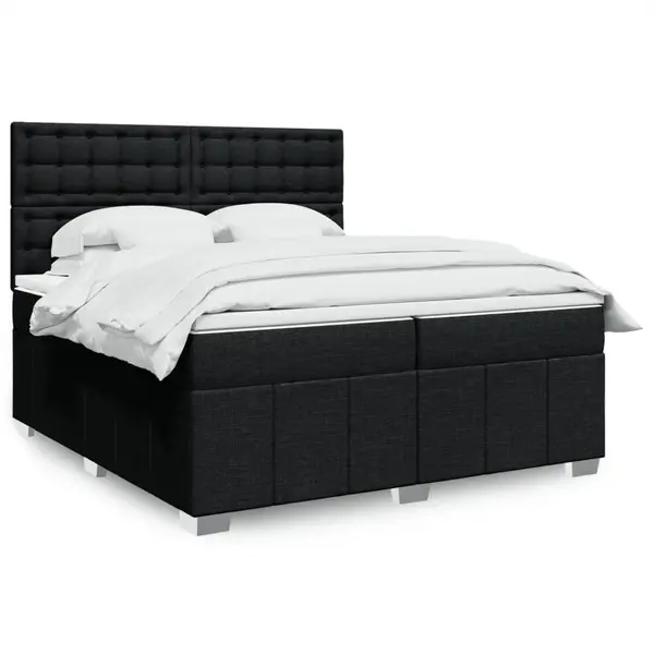 Gossi pat box spring cu saltea, negru, 200x200 cm, textil