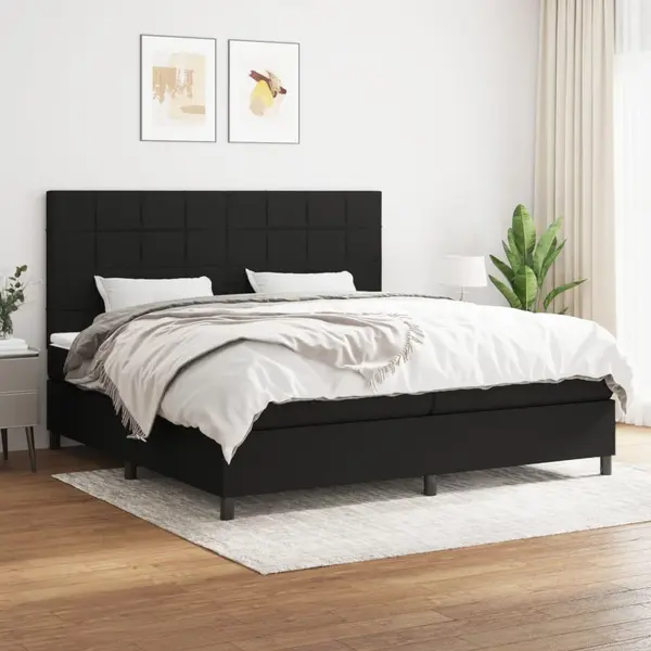Gossi pat box spring cu saltea, negru, 200x200 cm, textil