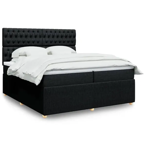Gossi pat box spring cu saltea, negru, 200x200 cm, textil
